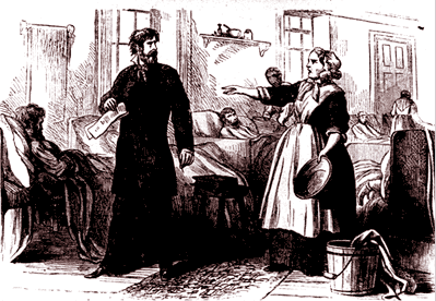 Mrs. Bickerdyke reproaches a male doctor.