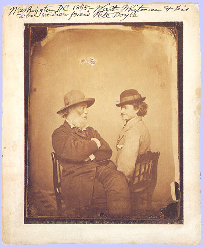 An early dauggerotype of Walt Whitman and Peter Doyle taken in Washington, D.C. (1865)