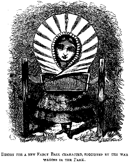 Design for a new fancy ball character suggested by the war wagons in the park